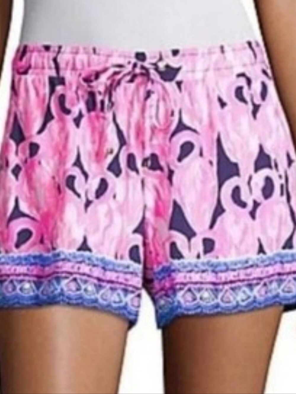 Lilly Pulitzer Pink Printed Drawstring Shorts with Blue Trim